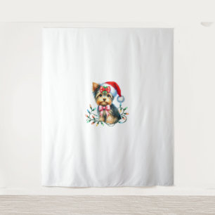 Yorkshire Terrier Hond met Coquette Bow Kerstmis Wandkleed
