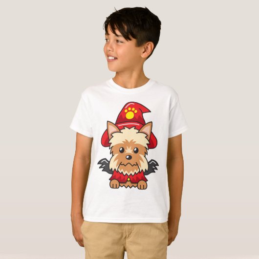 Yorkshire Terrier Hond met Halloween kostuum T-shirt (Voorkant volledig)