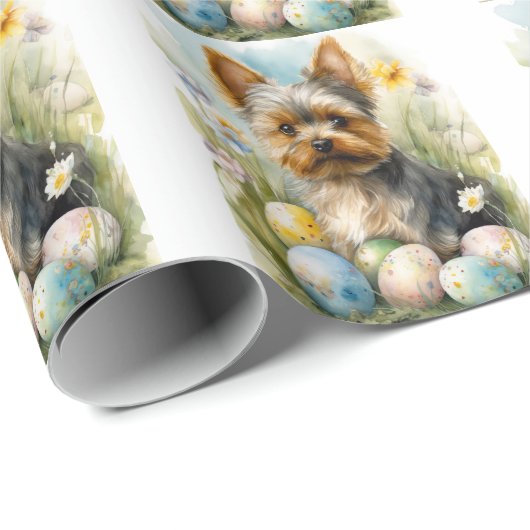 Yorkshire Terriër Hond met paaseieren Vakantie Cadeaupapier (Rol Hoek)