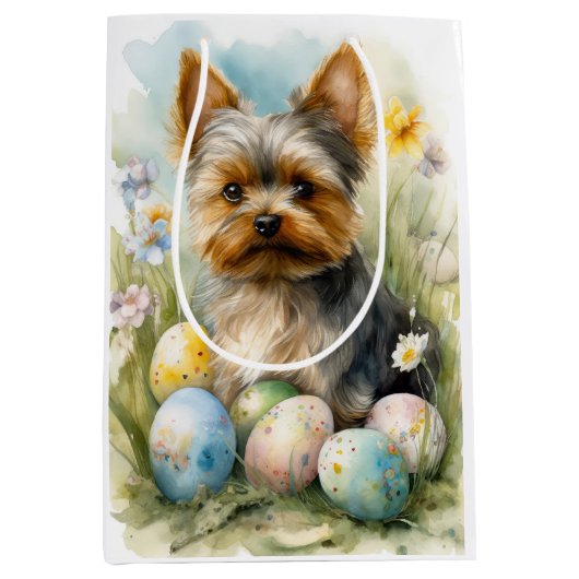 Yorkshire Terriër Hond met paaseieren Vakantie Medium Cadeauzakje (Voorkant)