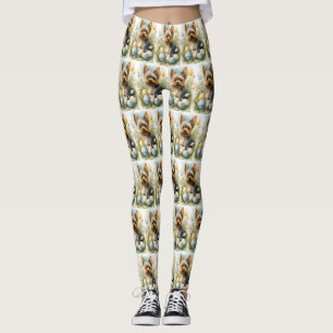 Yorkshire Terrier-hond met Pasen-eieren Vakantie  Leggings