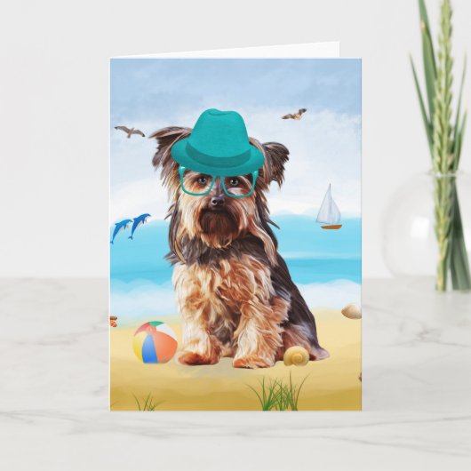 Yorkshire Terrier Hond op het strand Kaart (Voorkant)
