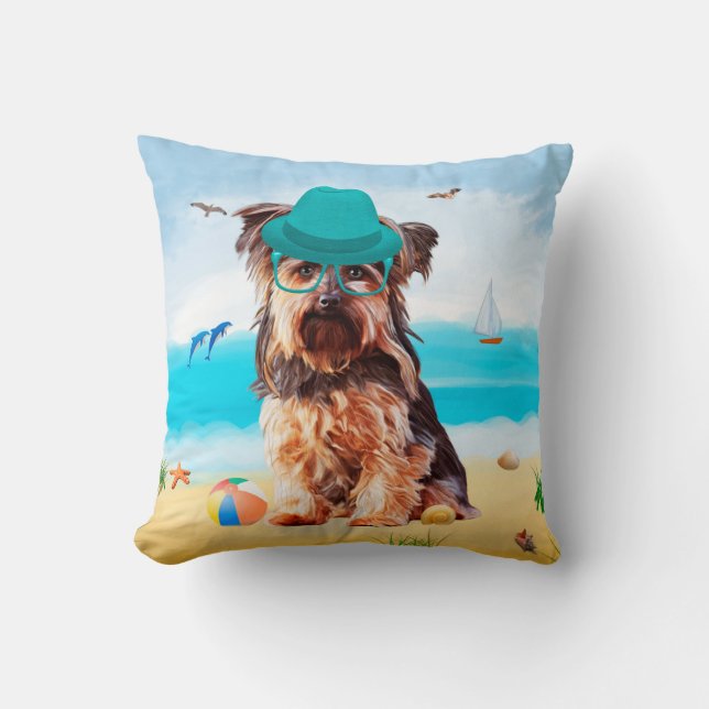 Yorkshire Terrier Hond op het strand Kussen (Voorkant)