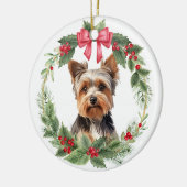Yorkshire Terriër Hond Red Bow Holly Krans Keramisch Ornament (Links)