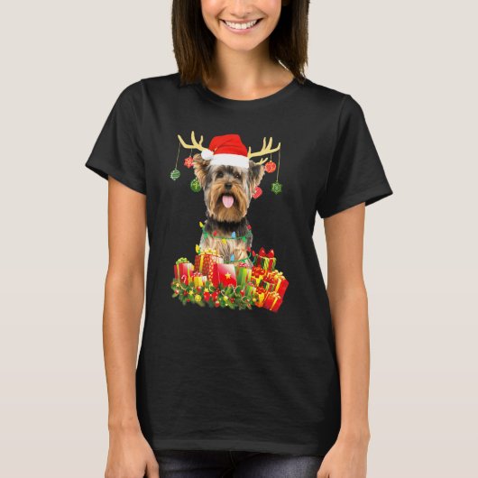 Yorkshire Terrier Hond Rendier Santa Kerstvarken T-shirt (Voorkant)