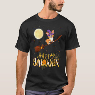 Yorkshire Terrier-hond rijdt op heks met jachtgewe T-shirt