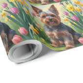 Yorkshire Terrier Hond Spring Bloemen Schilderen Cadeaupapier (Rol Hoek)