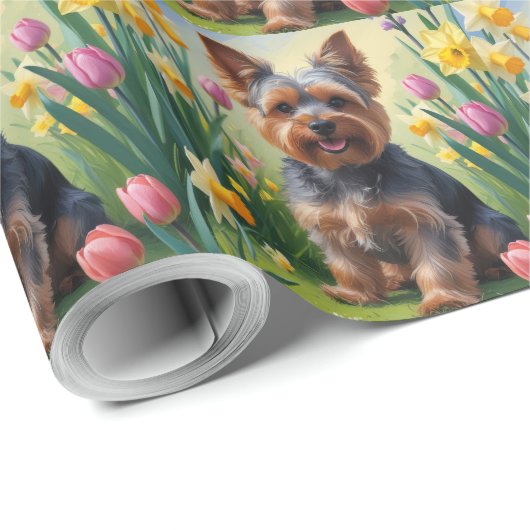 Yorkshire Terrier Hond Spring Bloemen Schilderen Cadeaupapier (Rol Hoek)