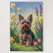 Yorkshire Terrier Hond Spring Bloemen Schilderen Legpuzzel (Verticaal)