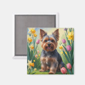 Yorkshire Terrier Hond Spring Bloemen Schilderen Magneet (Voorkant / Achterkant)