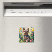 Yorkshire Terrier Hond Spring Bloemen Schilderen Magneet (Insitu (Vaatwasser))