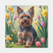 Yorkshire Terrier Hond Spring Bloemen Schilderen Magneet (Voorkant)