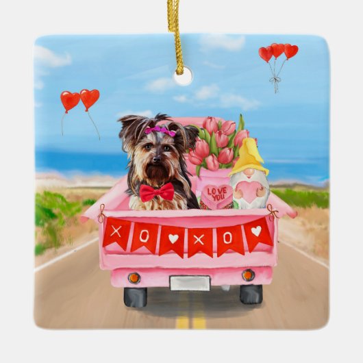 Yorkshire Terrier-hond Valentijnsdag vrachtwagen h Keramisch Ornament (Voorkant)
