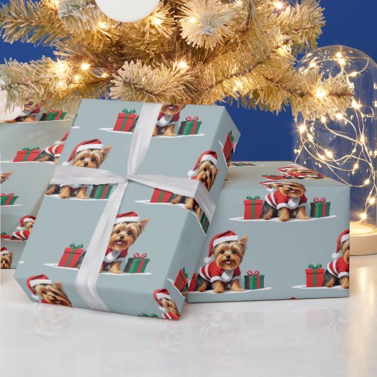 Yorkshire Terriër hond verkleed als kerstman Cadeaupapier (Feestdagen)
