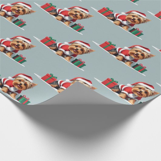 Yorkshire Terriër hond verkleed als kerstman Cadeaupapier (Hoek)
