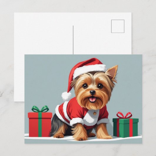 Yorkshire Terriër hond verkleed als kerstman Feestdagenkaart (Voorkant / Achterkant)