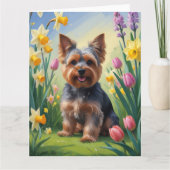 Yorkshire Terrier Hond Voorjaarsbloemen Schilderij Kaart (Voorkant)