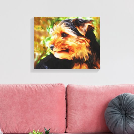 Yorkshire Terriër Hond Waterverf Kunstportret Canvas Afdruk (Insitu (Woonkamer))