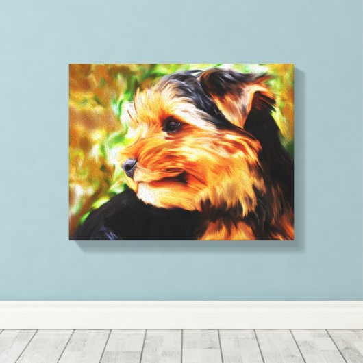 Yorkshire Terriër Hond Waterverf Kunstportret Canvas Afdruk (Insitu (Houten vloer))