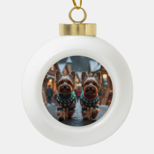 Yorkshire Terrier Honden Kerst Sneeuw Feestdag Keramische Bal Ornament