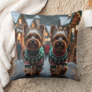 Yorkshire Terrier Honden Kerst Sneeuw Vakantie Kussen