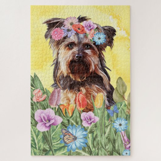 Yorkshire Terrier Hondenbloemen Legpuzzel (Verticaal)