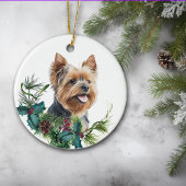 Yorkshire Terrier Hondenportret Holly krans Keramisch Ornament
