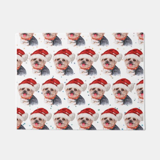 Yorkshire Terrier hondenras Kerststerren Deurmat (Voorkant)