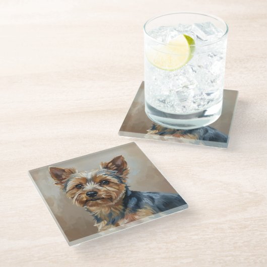 Yorkshire Terrier Impressionist Art Coaster Glazen Onderzetter (Schuin)