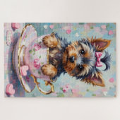 Yorkshire Terrier in a Teacup Valentine's Legpuzzel (Horizontaal)