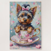 Yorkshire Terrier in a Teacup Valentine's Legpuzzel (Verticaal)