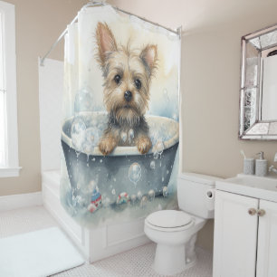 Yorkshire Terrier in badkuip Aquarel Honden Kunst Douchegordijn
