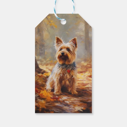 Yorkshire Terrier in de herfst laat Herfst inspire Cadeaulabel (Achterkant)