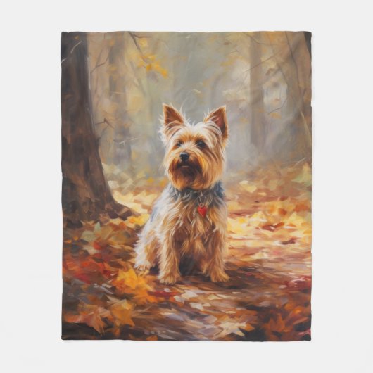 Yorkshire Terrier in de herfst laat Herfst inspire Fleece Deken (Voorkant)