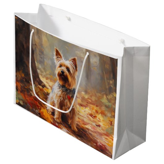 Yorkshire Terrier in de herfst laat Herfst inspire Groot Cadeauzakje (Voorkant Gekanteld)