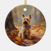 Yorkshire Terrier in de herfst laat Herfst inspire Keramisch Ornament (Voorkant)
