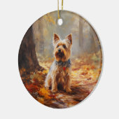 Yorkshire Terrier in de herfst laat Herfst inspire Keramisch Ornament (Links)