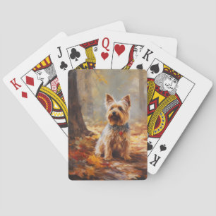Yorkshire Terrier in de herfst laat Herfst inspire Pokerkaarten