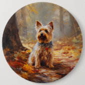 Yorkshire Terrier in de herfst laat Herfst inspire Ronde Button 6,0 Cm (Voorkant)