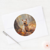 Yorkshire Terrier in de herfst laat Herfst inspire Ronde Sticker (Envelop)