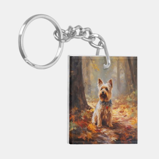 Yorkshire Terrier in de herfst laat Herfst inspire Sleutelhanger (Voorkant Links)