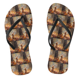 Yorkshire Terrier in de herfst laat Herfst inspire Teenslippers