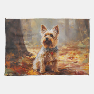 Yorkshire Terrier in de herfst laat Herfst inspire Theedoek