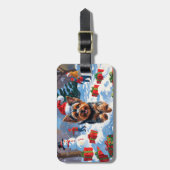 Yorkshire Terrier in de sneeuw met kerstmuts Bagagelabel (Voorkant verticaal)