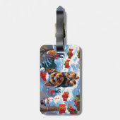 Yorkshire Terrier in de sneeuw met kerstmuts Bagagelabel (Achterkant verticaal)