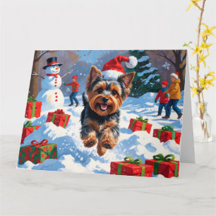 Yorkshire Terrier in de Sneeuw met Kerstmuts Kaart