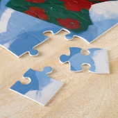 Yorkshire Terrier in de sneeuw met kerstmuts Legpuzzel (Zijkant)