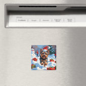 Yorkshire Terrier in de sneeuw met kerstmuts Magneet (Insitu (Vaatwasser))
