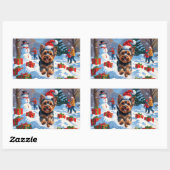 Yorkshire Terrier in de sneeuw met kerstmuts Rechthoekige Sticker (Vel)