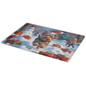 Yorkshire Terrier in de sneeuw met kerstmuts Snijplank (Hoek)